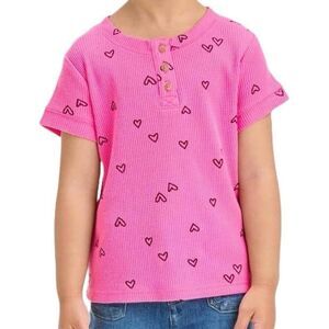 Cat & Jack Girls Kids Pink Heart Pattern Print Short Sleeve T-Shirt. 4. 4T. NEW.